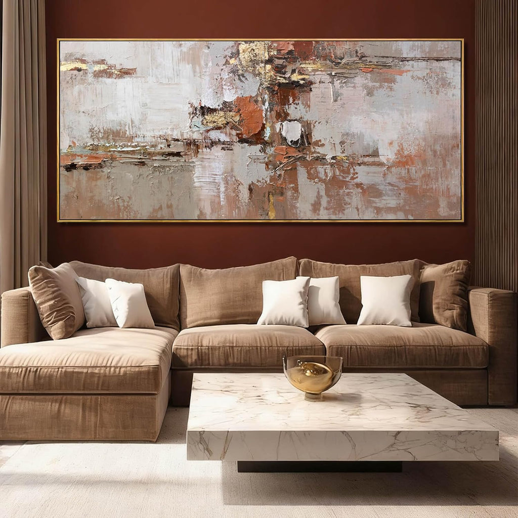 Brown and Gold Canvas Wall Art Colorful Abstract Minimalist Framed Prints for Wall Decor 32'x70' Large Artwork for Living Room Bedroom Kitchen Office