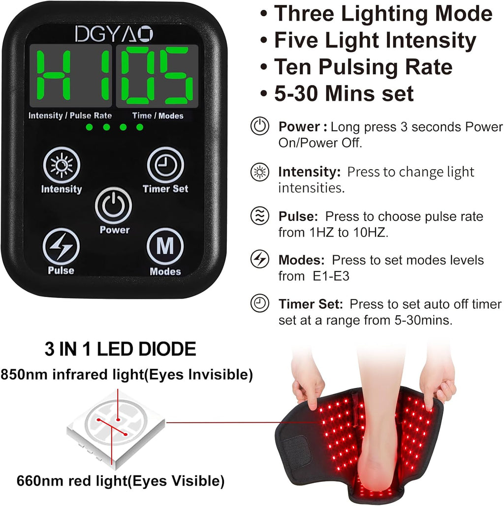 Red Light Therapy Wrap for Feet, Infrared Light Therapy for Ankle, 6000mAh Battery Portable Adjustable Cordless Red Light Pad for Foot Joint Muscle Comfort, 660nm & 850nm