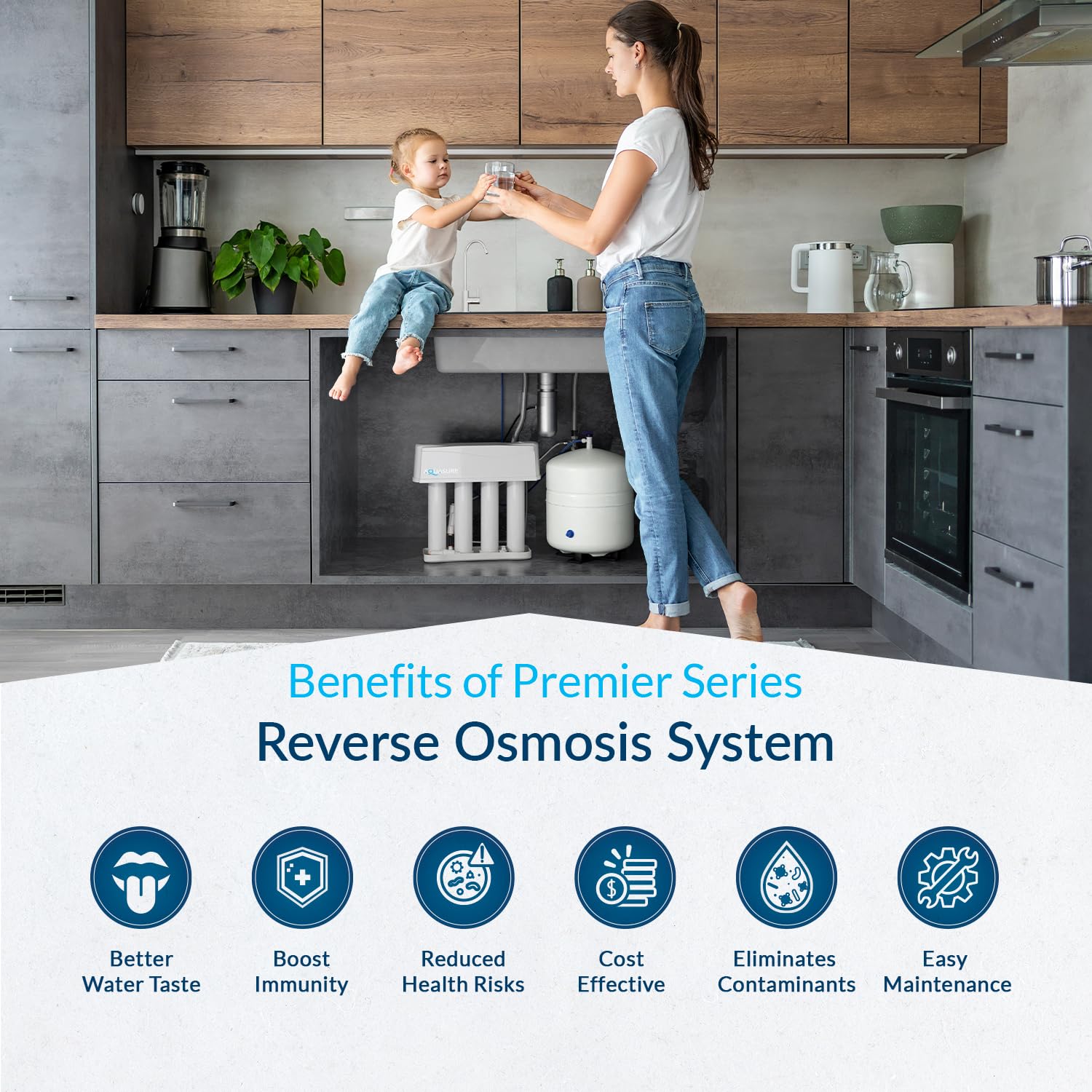 Aquasure Premier 4-Stage RO Reverse Osmosis Under Sink Drinking Water Filtration System | Removes 99% of Contaminants | 75 GPD, Leak-Proof, Quick Change Filters, with Tank & Brushed Nickel Faucet
