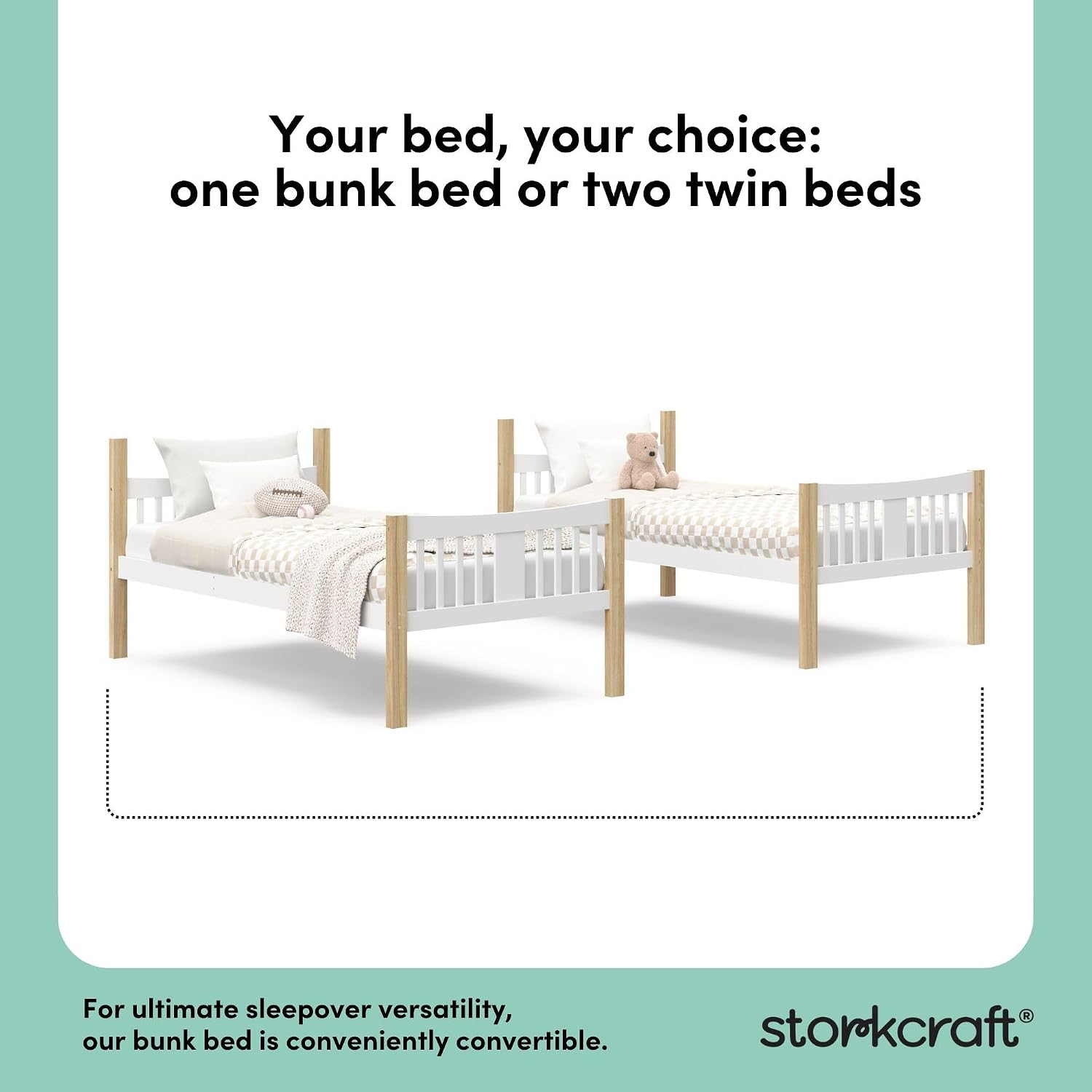 Storkcraft Caribou Bunk Bed Twin Over Twin Bunk Bed (White with Natural) - GREENGUARD Gold Certified, Converts to 2 Individual Beds