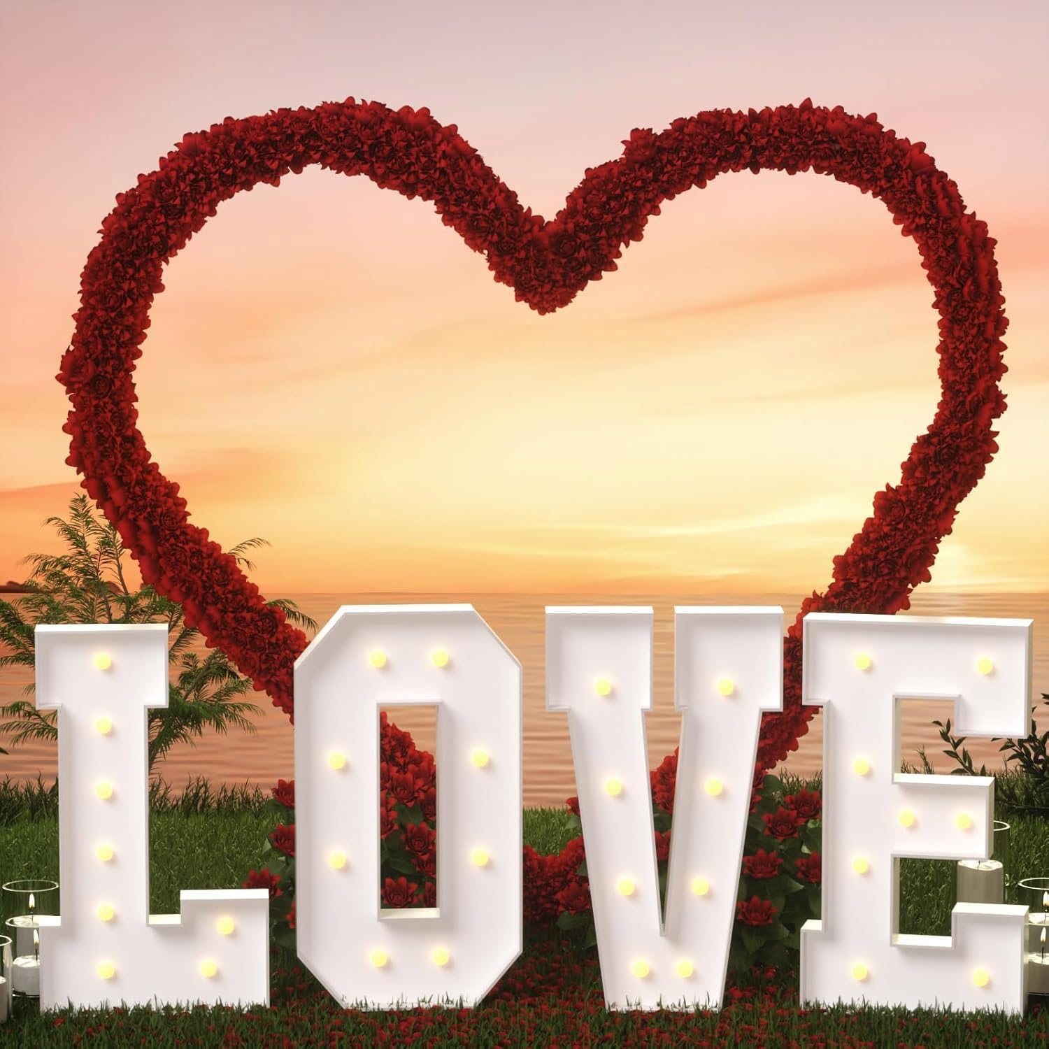 4FT Love Marquee Letters for Valentines Day Decorations, Large Love Light Up Letters for Wedding Decor, Romantic Wedding Engagement Proposal Anniversary Decoration for Party Decor