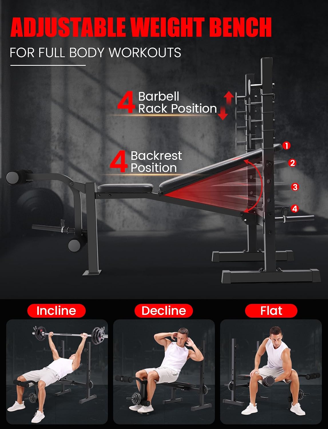 OPPSDECOR Adjustable Weight Bench Set with Squat Rack, 3 Sec Folding Workout Bench for Full Body Exercise, 600LBS All-in-One Bench Press with Leg Curl & Leg Extension, Incline Decline Flat Home Gym Bench for Teens Adults