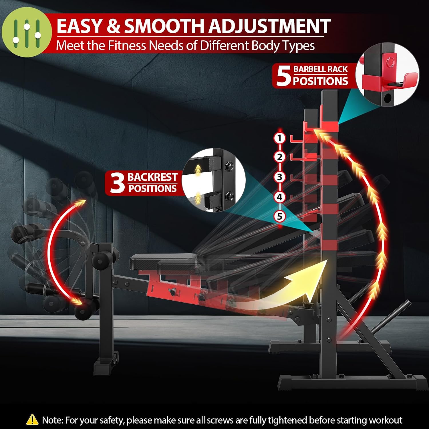 OPPSDECOR 900LBS 6 in 1 Weight Bench Set with Leg Extension and leg Curl, Adjustable Incline Decline Flat Bench Press with Squat Rack, Foldable All in One Home Gym Workout Bench for Full Body Training