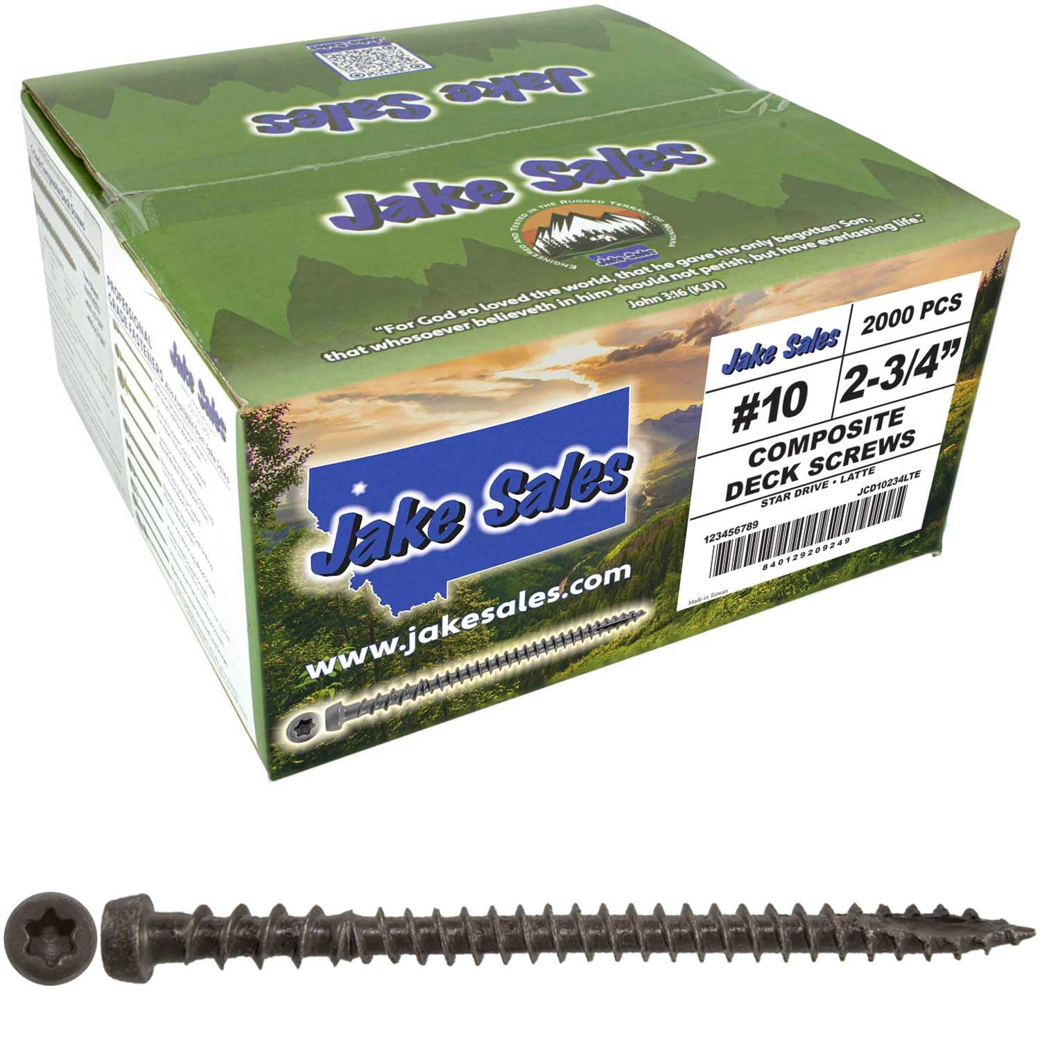 Jake Sales #10 x 2-3/4' Latte Composite Decking Exterior Coated Wood Screw Torx/Star Drive Head Decking Exterior Coated 22 POUNDS ~1,750 Screws