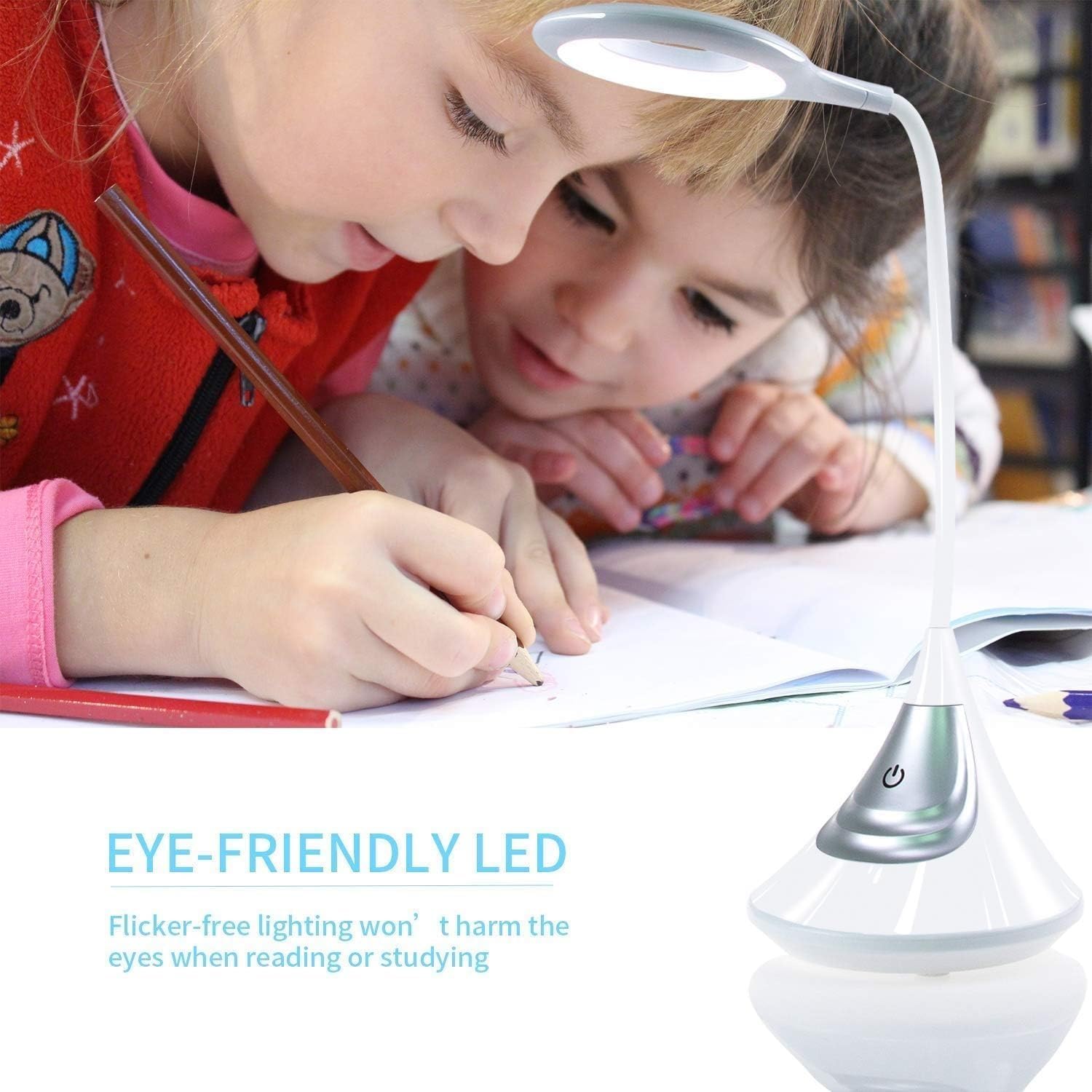 Desk Rechargeable, Eye-Caring Dimmable Table Lamp,Contact Control Bedside for Books/Bedroom/Kids