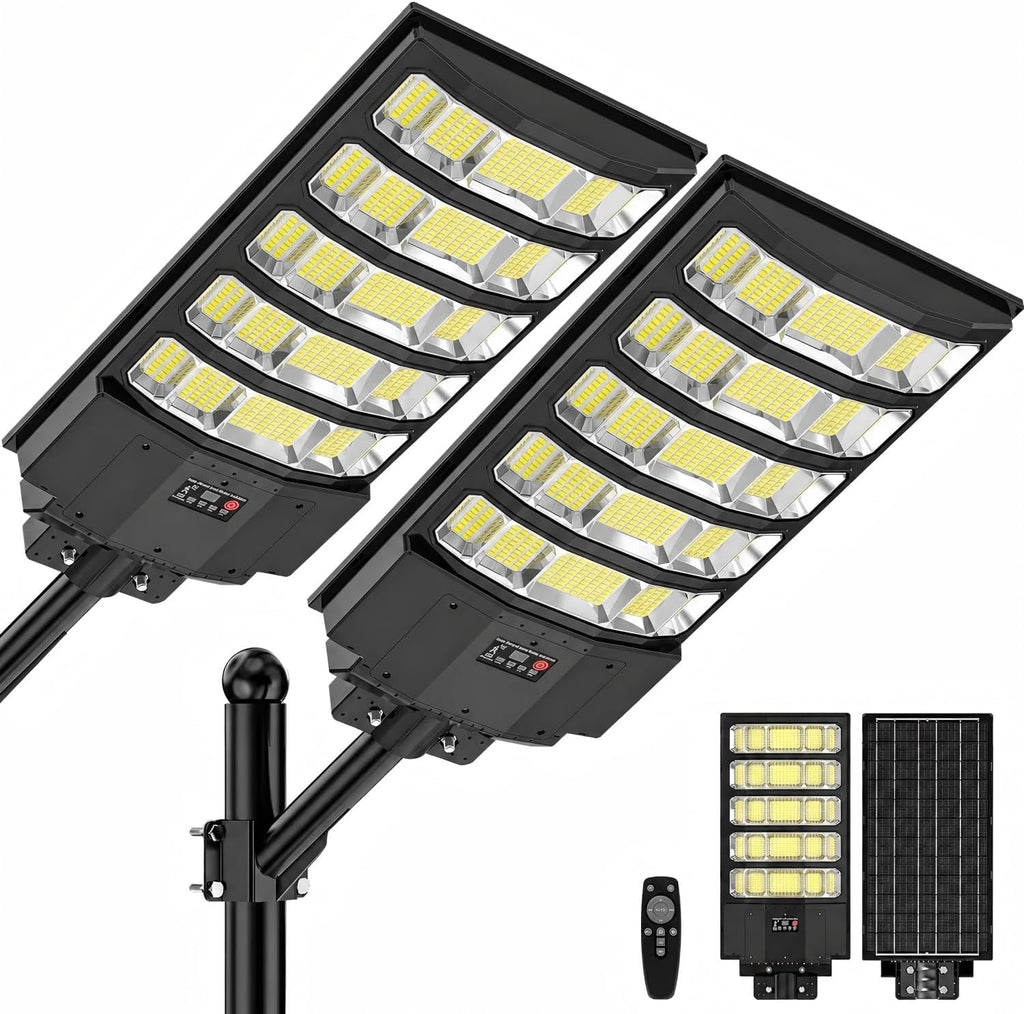 WYWNA 10000W Solar Street Lights Outdoor, Motion Sensor Dusk to Dawn Solar Flood Light, IP66 Waterproof Security Lighting with Remote Control for Yard, Driveway, Parking Lot, Garage (2Pack)