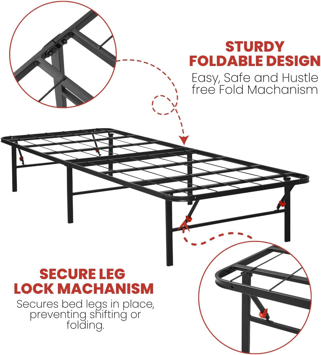 AMBEE21 Golden Gate Beds Foldable Metal Bed Frame – Sturdy Iron Platform, No Box Spring Needed, Portable & Collapsible, Heavy Duty, Easy Assembly, Noise-Free, Under Bed Storage – Twin Size (Black)