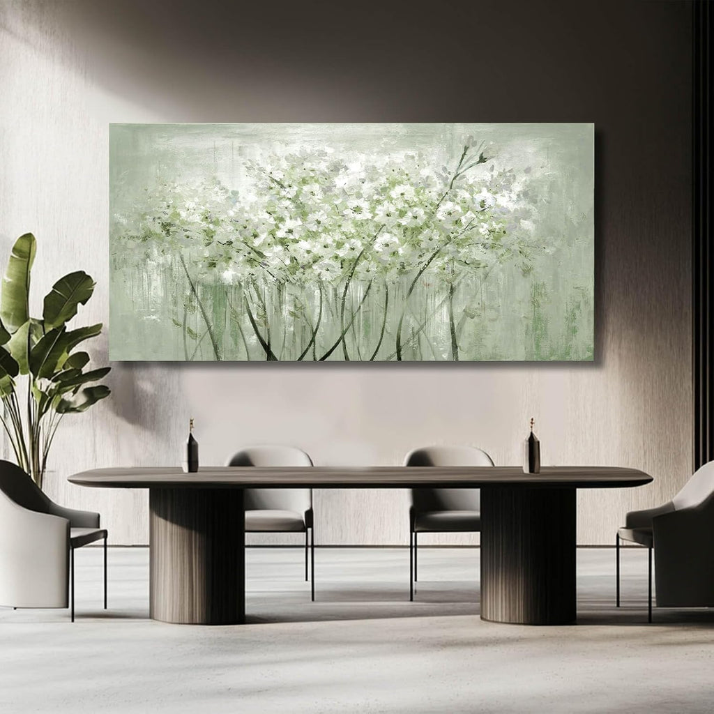 MLART99 Green and White Wall Art Home Decor Wildflower Wall Decorations Canvas Prints 29'x58' Nature Decor for Office Kitchen
