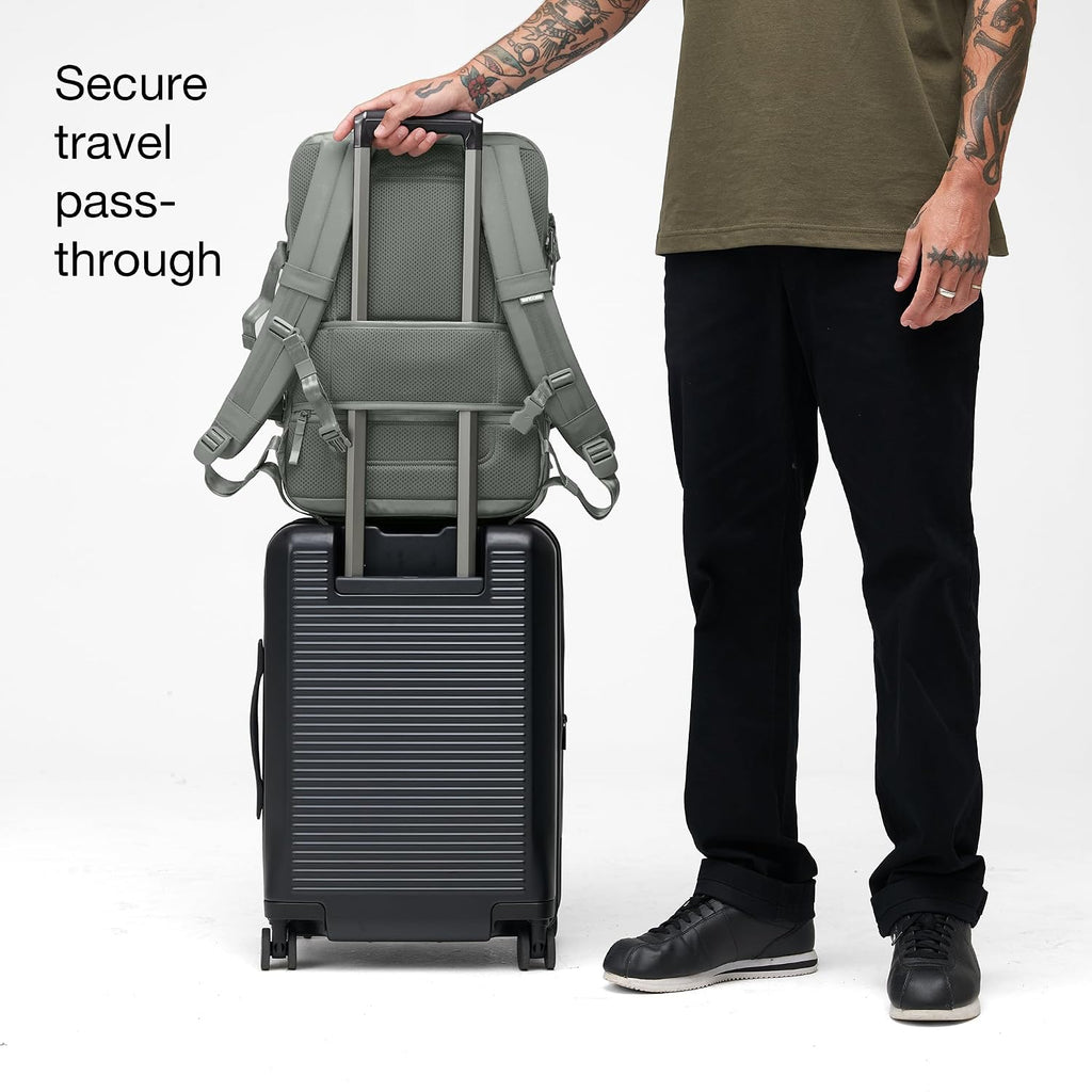 Incase A.R.C. Travel Backpack 38L – Expandable Carry On Luggage, Fits up to 17' Laptop – Butterfly Opening, Quick Access Pocket, Shoe Storage – Airplane Travel Essentials, Weekend Bag – Smoked Ivy