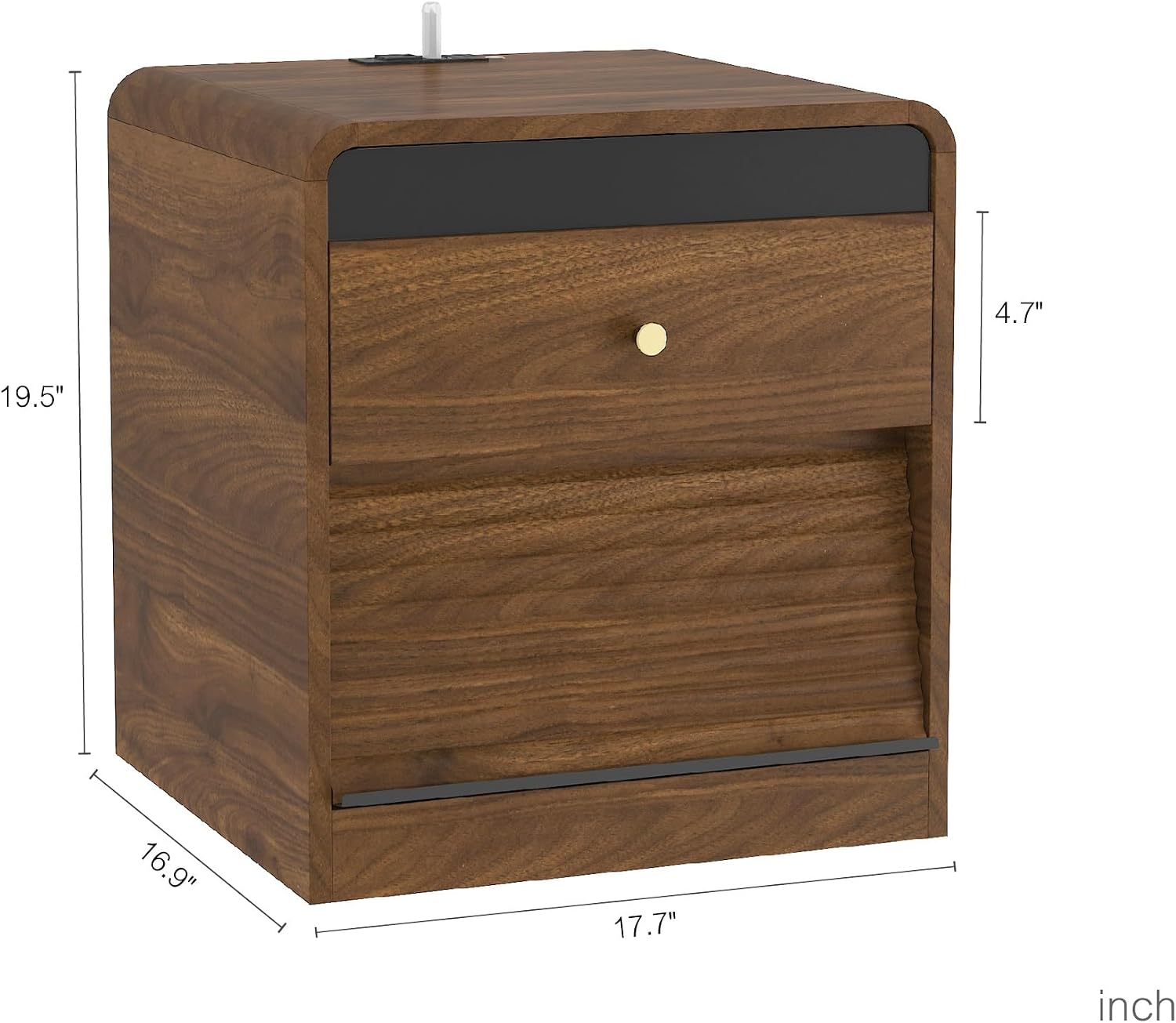 Smart Nightstand with Charging Station – Bedside Table with Voice-Controlled LED Night Light, 1 AC Outlet + 2 USB Ports, Ample Storage Cabinet for Bedroom(Wood)