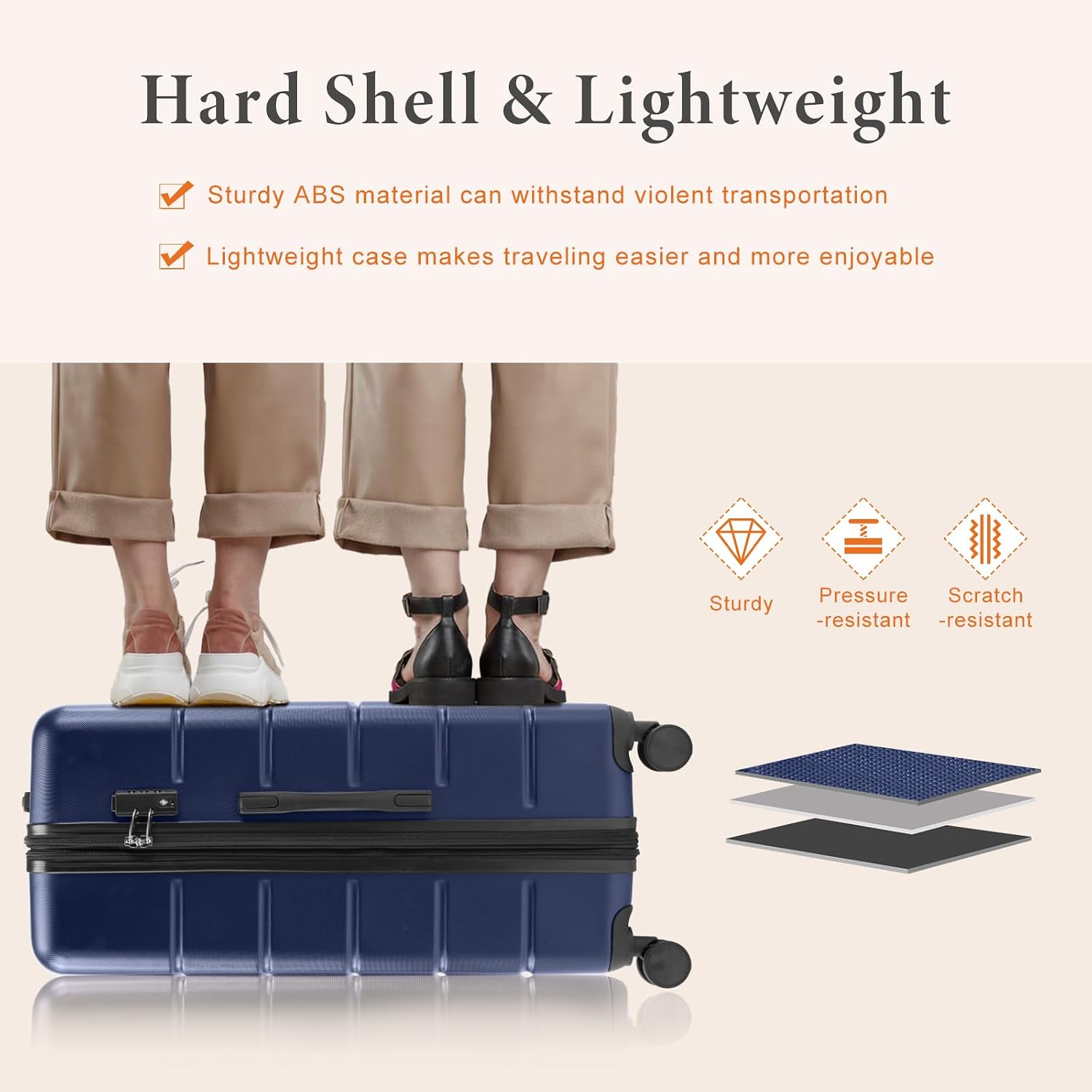 Sweetcrispy 3 Piece Luggage Set, ABS Hard Shell Carry On Suitcase with Smooth Spinner Wheels and TSA Lock, Lightweight Rolling Travel Luggage 20/24/28 Inch for Travel Business Vacation, Navy Blue
