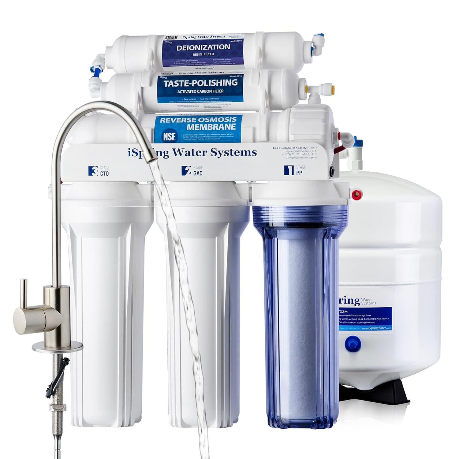 iSpring RCC7D 75 GPD Reverse Osmosis/Deionization Water Filter System, Removes TDS, Chlorine, Fluoride, Lead, and More, Fits Under Sink, 1 Year Warranty