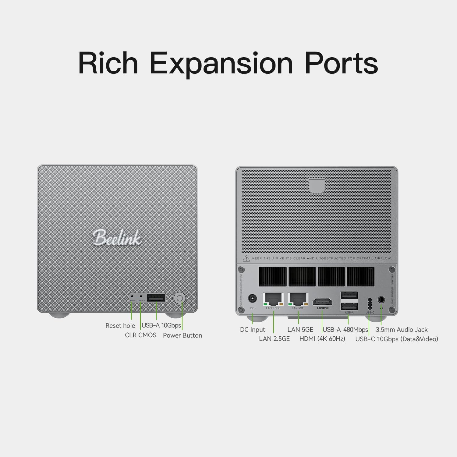 Beelink Mini PC, ME Pro NAS N150 16GB LPDDR5 1TB SSD, 2.5G+5GE LAN/WiFi 6/BT5.4, Mini Desktop Computer 3*M.2 PCIe3.0 SSD Slots + 2*HDD Bays for Office/HTPC/NAS Storage/Data Center
