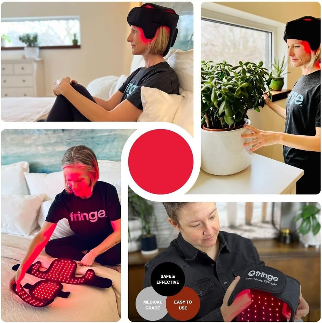 Fringe Red Light Therapy Wrap for Head & Hair, 3 Wavelengths: Red Light 650nm and Infrared Light 810nm and 1050nm, 450 LED Lights, Sports Recovery, Brain Health