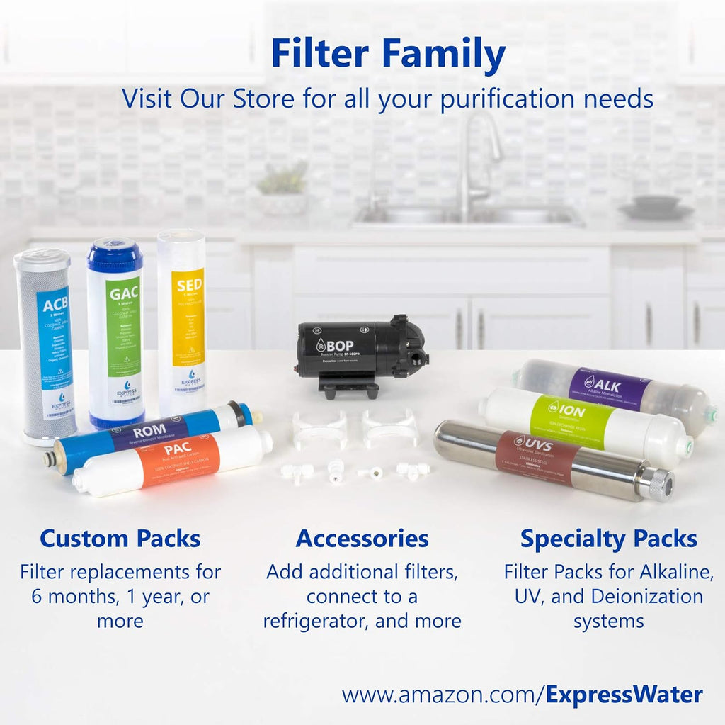 Express Water – Countertop Reverse Osmosis System Filter Set – 7 Replacement Filters – 1?4' Quick Connect Filter Cartridges – Sediment and Carbon Filters – 100 GDP RO Membrane – 1 Year Filter Set