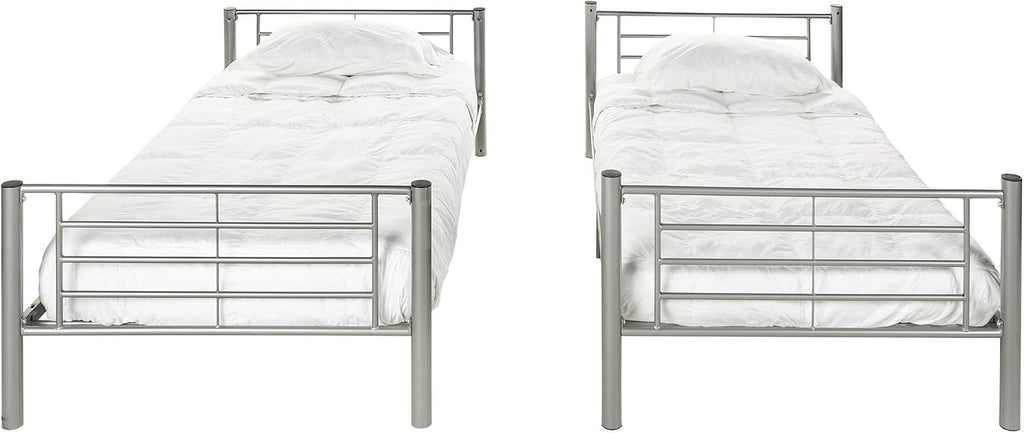 Walker Edison Elodie Urban Industrial Twin Over Twin Metal Bunk Bed, Twin Over Twin, Silver