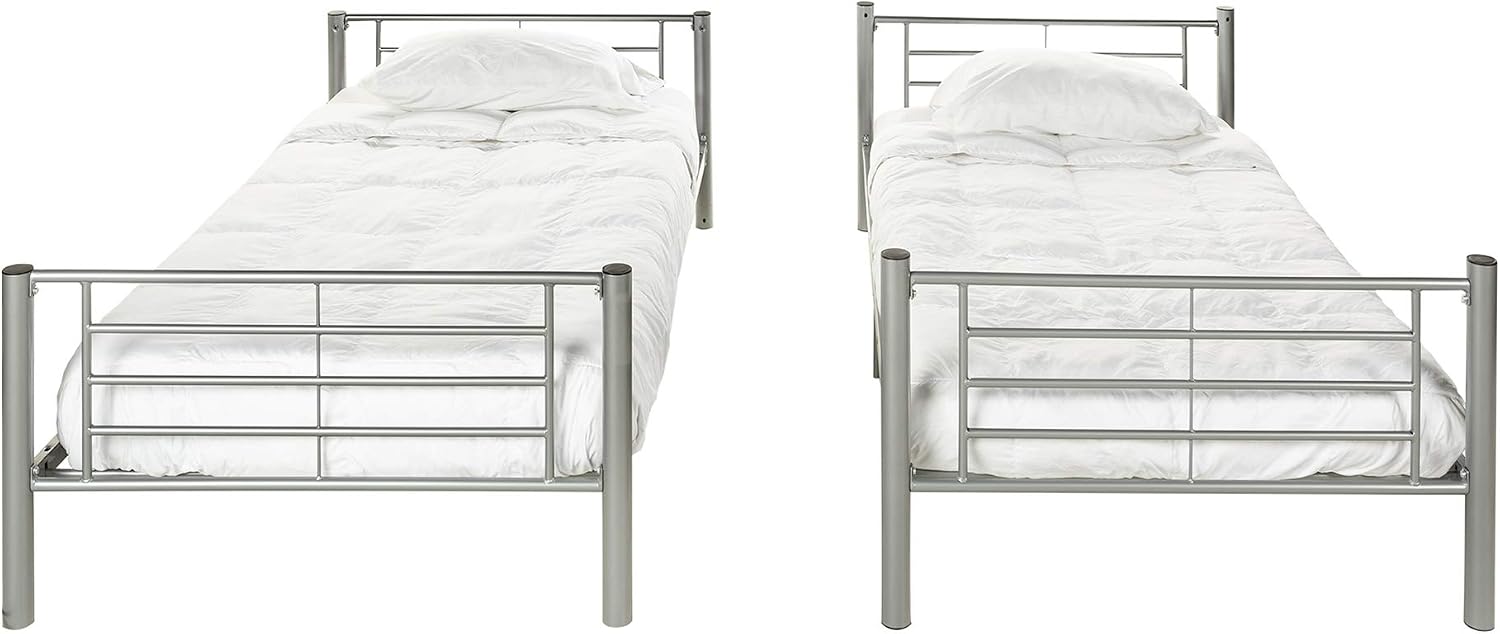 Walker Edison Elodie Urban Industrial Twin Over Twin Metal Bunk Bed, Twin Over Twin, Silver