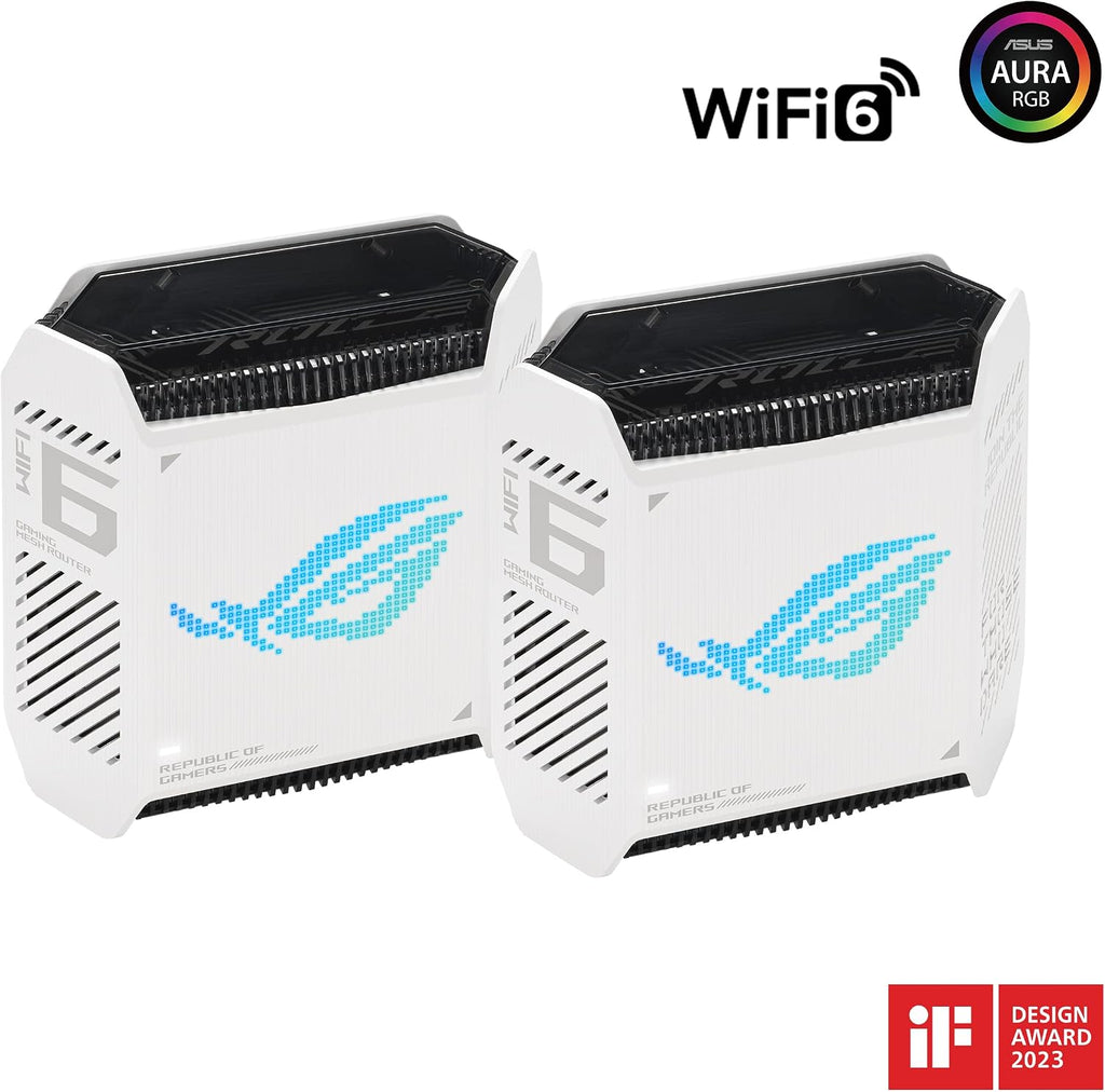 ASUS ROG Rapture GT6 (2PK) AX10000 Tri-Band WiFi 6 Gaming Mesh System, Covers up to 5,800 sq ft, 2.5 Gbps Port, Triple-Level Game Acceleration, UNII 4, Free Lifetime Internet Security, Moonlight White