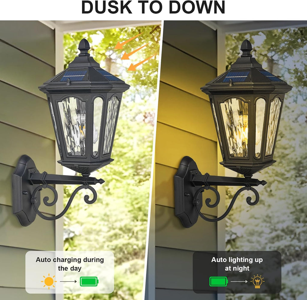 Solar LED Wall Light Outdoor with Remote Control, 22'' Front Door Sconce Dusk to Dawn 3 Lighting Modes Solar Exterior Wall Lantern Outside Lights for Patio Doorway Porch Walkway, Black