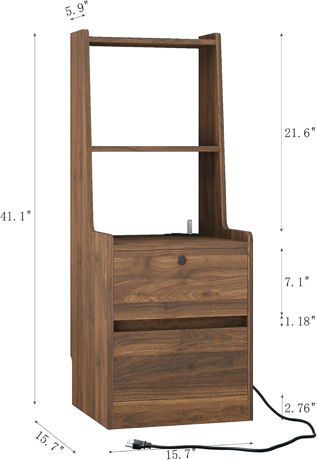 Gecheer Nightstands Set of 2 with Charging Station, Smart Nightstand with Night Light & Bookshelf, Modern Farmhouse Bedside Tables, Wooden Storage Cabinets for Bedroom, Living Room, Corridor