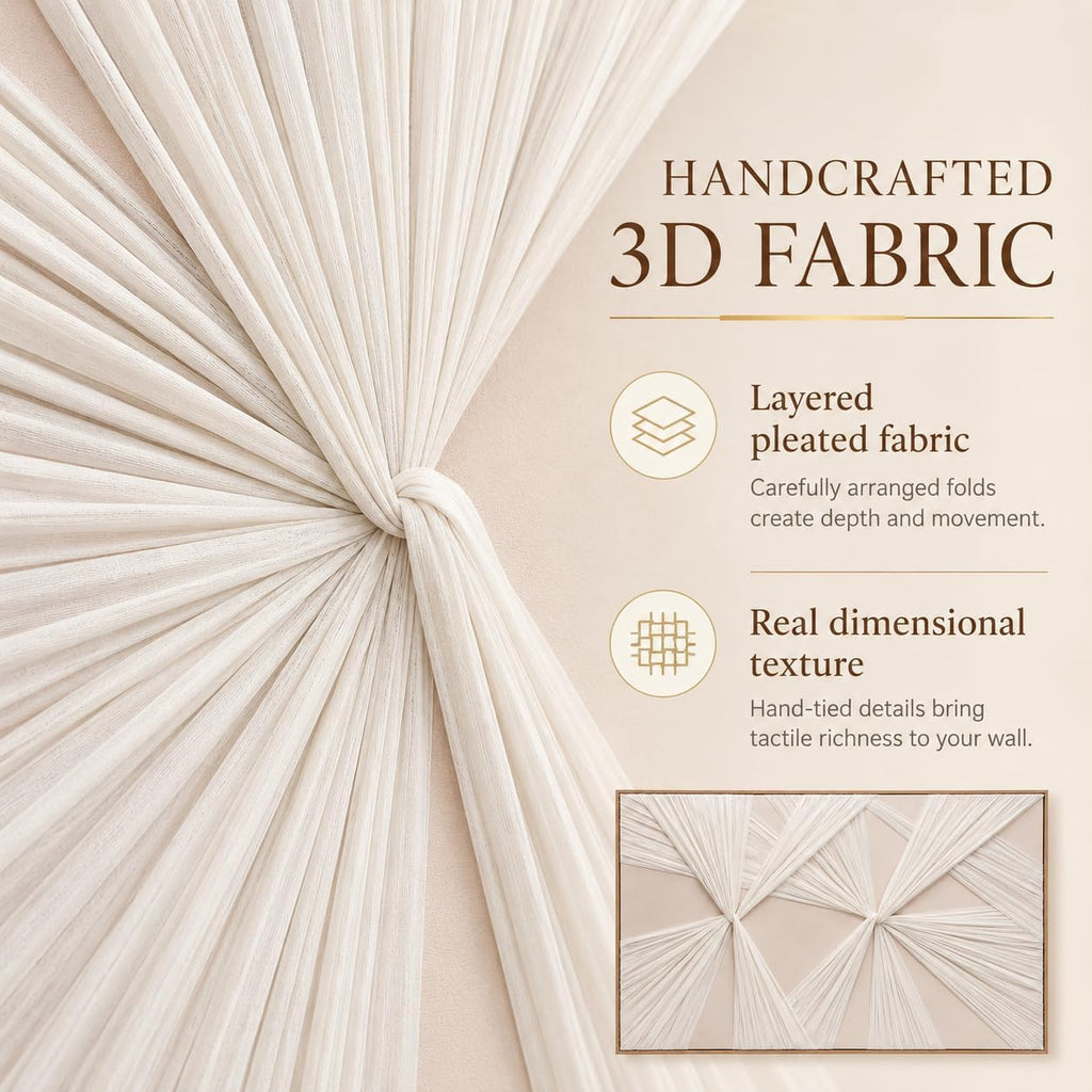 Artists' Handicraft, Extra Large Luxury 3D Fabric Neutral Textured Wall Art, Minimalist Abstract Boho Modern Long Beige Painting Wall Decor for Living Room Bedroom Hallway Office, Horizontal, 54x27 Inces