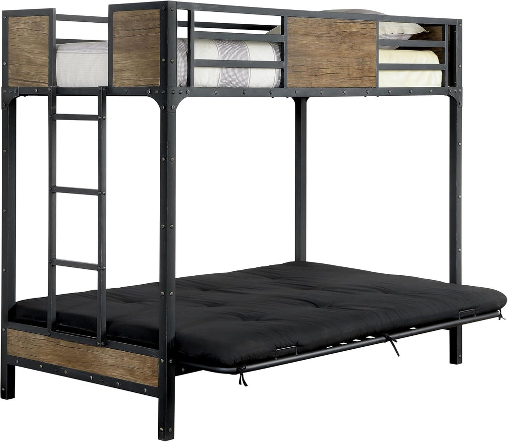 Furniture of America Baron Metal Twin Over Futon Bunk Bed in Black