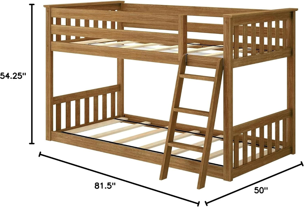 Max & Lily Twin Over Twin Low Bunk Bed with Ladder, Wooden Bunk beds with 14' Safety Guardrail for Kids,Toddlers, Boys, Girls, Teens, Bedroom Furniture, Pecan