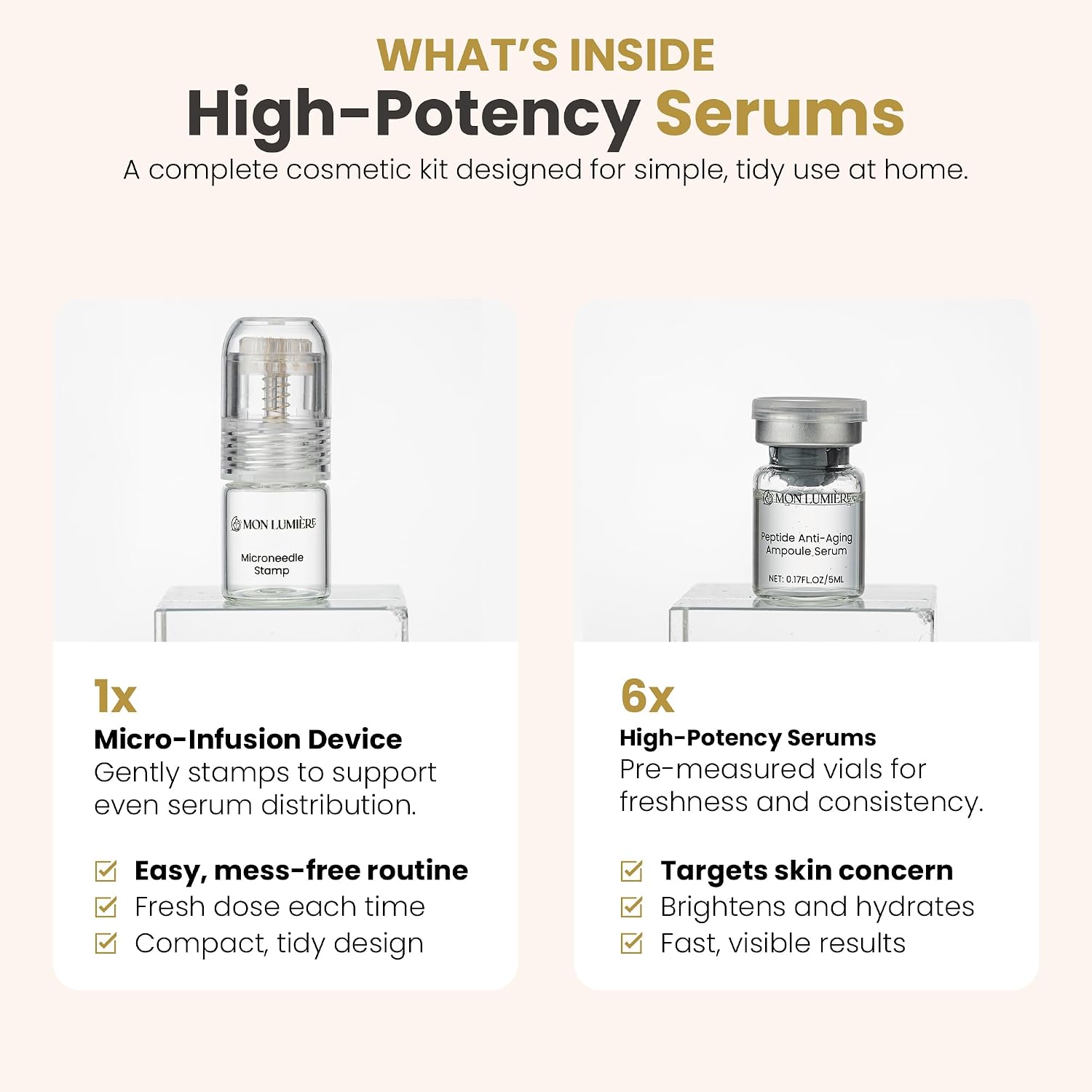 Mon Lumiere Micro Infusion System for Face – Gold Spring-Loaded Facial Stamp with PDRN & Peptides – At-Home Skincare Kit for Glow, Smoother-Looking Skin & Visible Radiance – 12 Single-Dose Serums