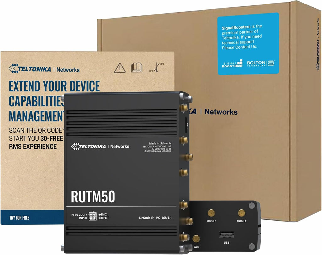 Teltonika RUTM50 WiFi Router Dual SIM Card Slot - 5G Ultra High Speeds Up to 3.4 Gbps - Auto Failover with SA & NSA 5G Architecture Support - 4G Compatibility Wireless Router (TELRUTM50000000)
