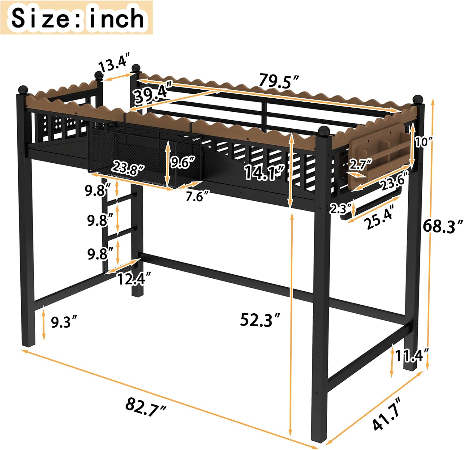 JIVOIT Metal Loft Bed with Built-in Storage Shelves and Bookshelf, Twin XL Size Metal Loft Bed with Safe Ladder & Guardrail, Space-Saving Loft Bed, No Box Spring Needed and Chic Design