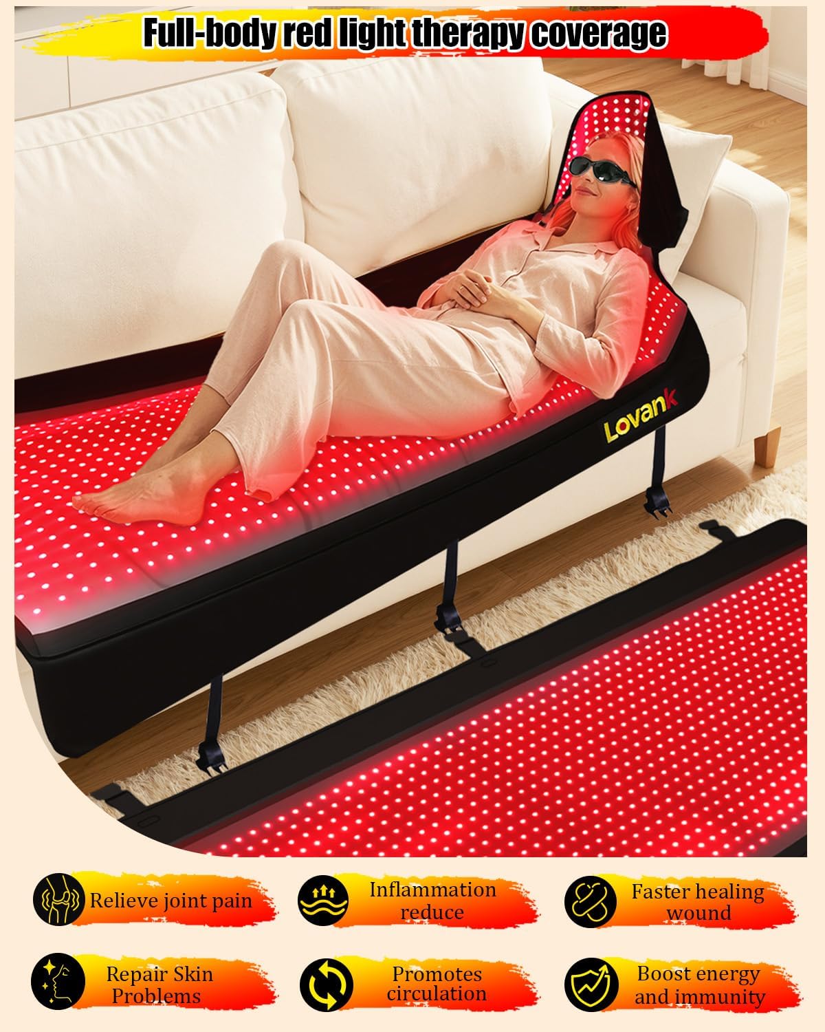 Red Light Therapy Mat for Full Body — 81'x33' Infrared Red Light Mat with 2,710 (660nm & 850nm) LEDs for Home Use