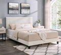 Bed Queen Size Set Furniture, Vintage Boho Bed Frame White Fabric MDF Upholstered 85' L x 65' W x45.5 H