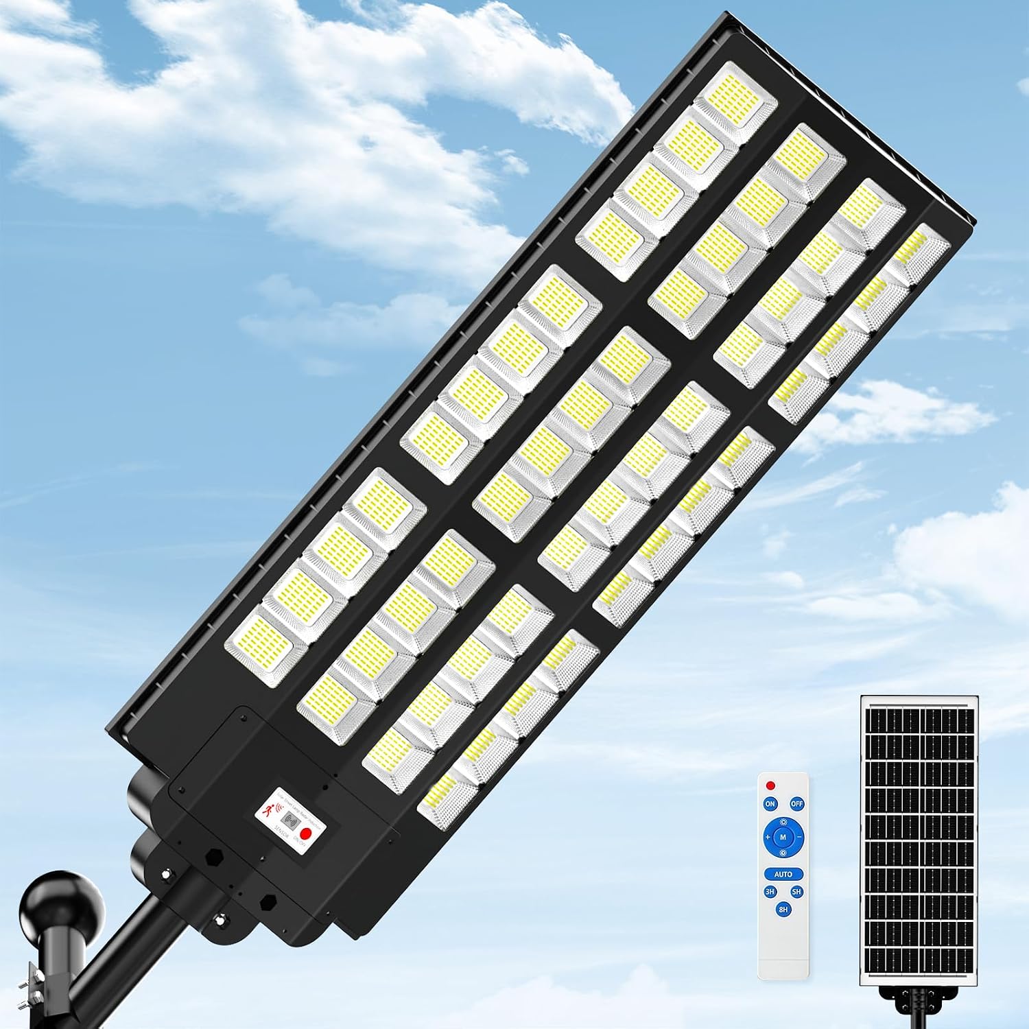 15000W Large Solar Street Lights Outdoor Waterproof, Heavy Duty Solar Parking Lot Lights with Remote Control and Motion Sensor, Pole or Wall Mount, for Outside Commercial Yard Driveway Garage