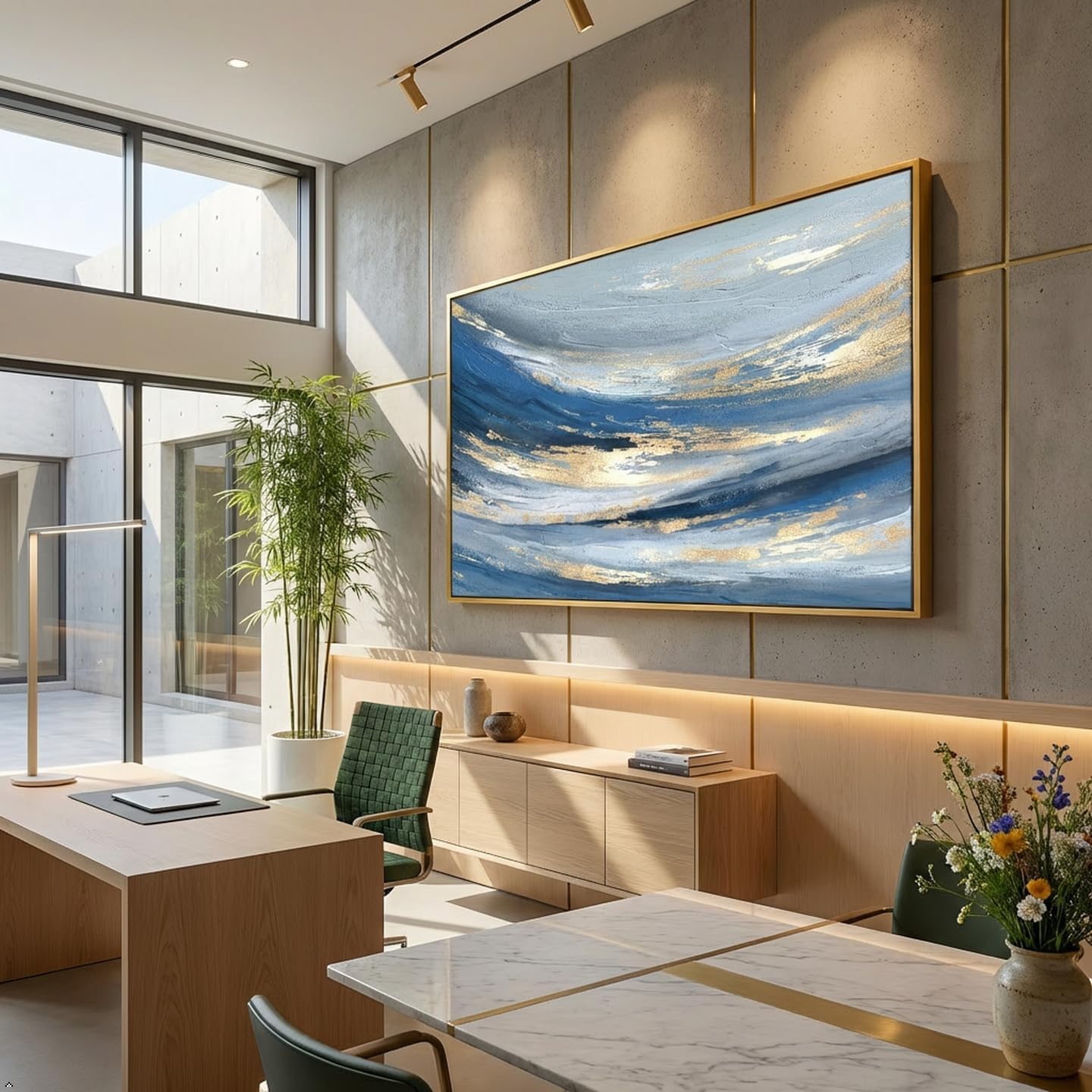 Abstract Wall Art Canvas Paintings Blue Fantasy Modern Large Framed Artwork Decor for Living Room Bedroom Office Painting Home Decor 30'x60'