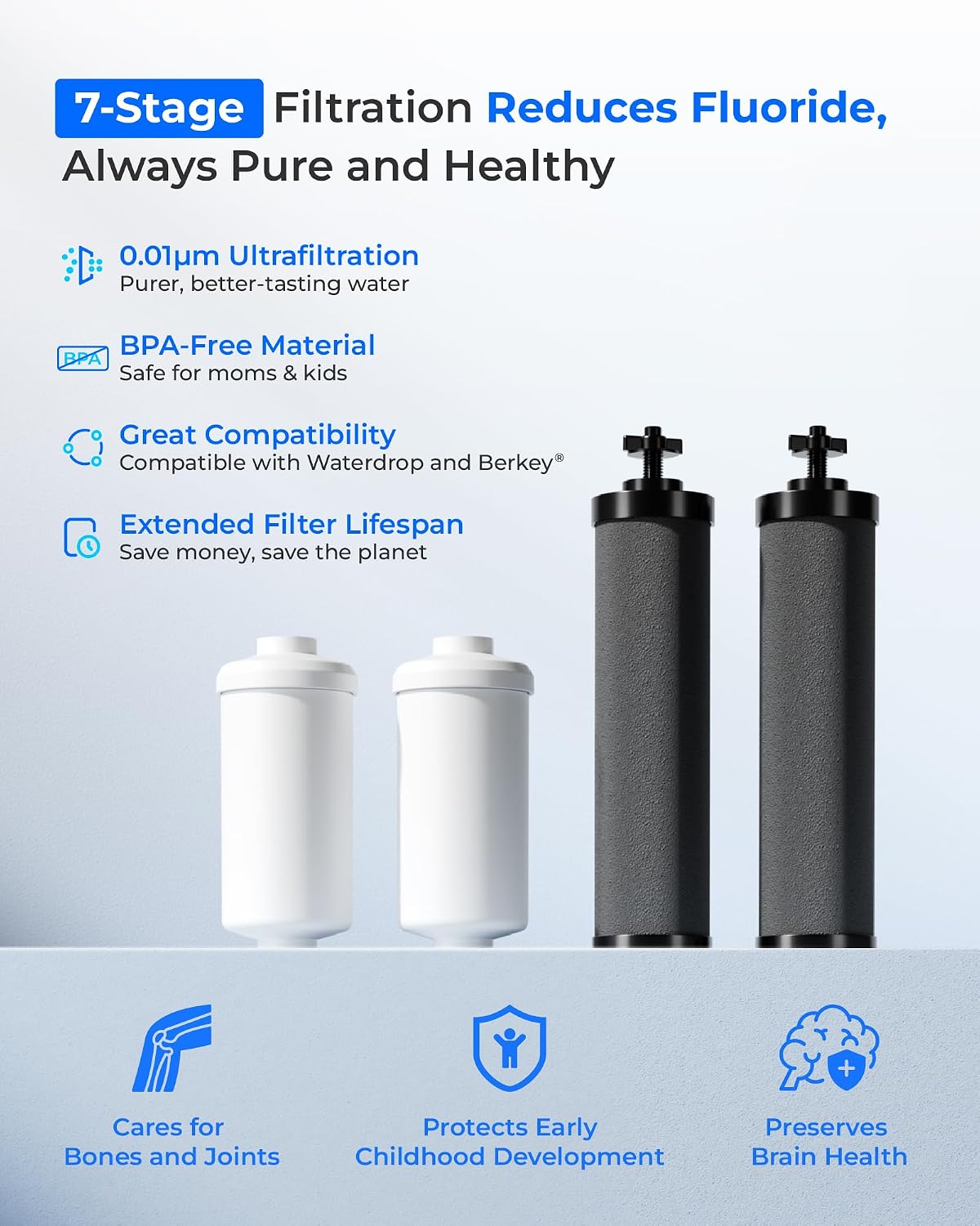[Ultrafiltration] Waterdrop Gravity Water Filter, Replacement for Berkey®, Purewell®, BB9-2® Black Filters & PF-2® Fluoride Filters, Waterdrop Gravity Water Filter System, NSF/ANSI 372 Standard