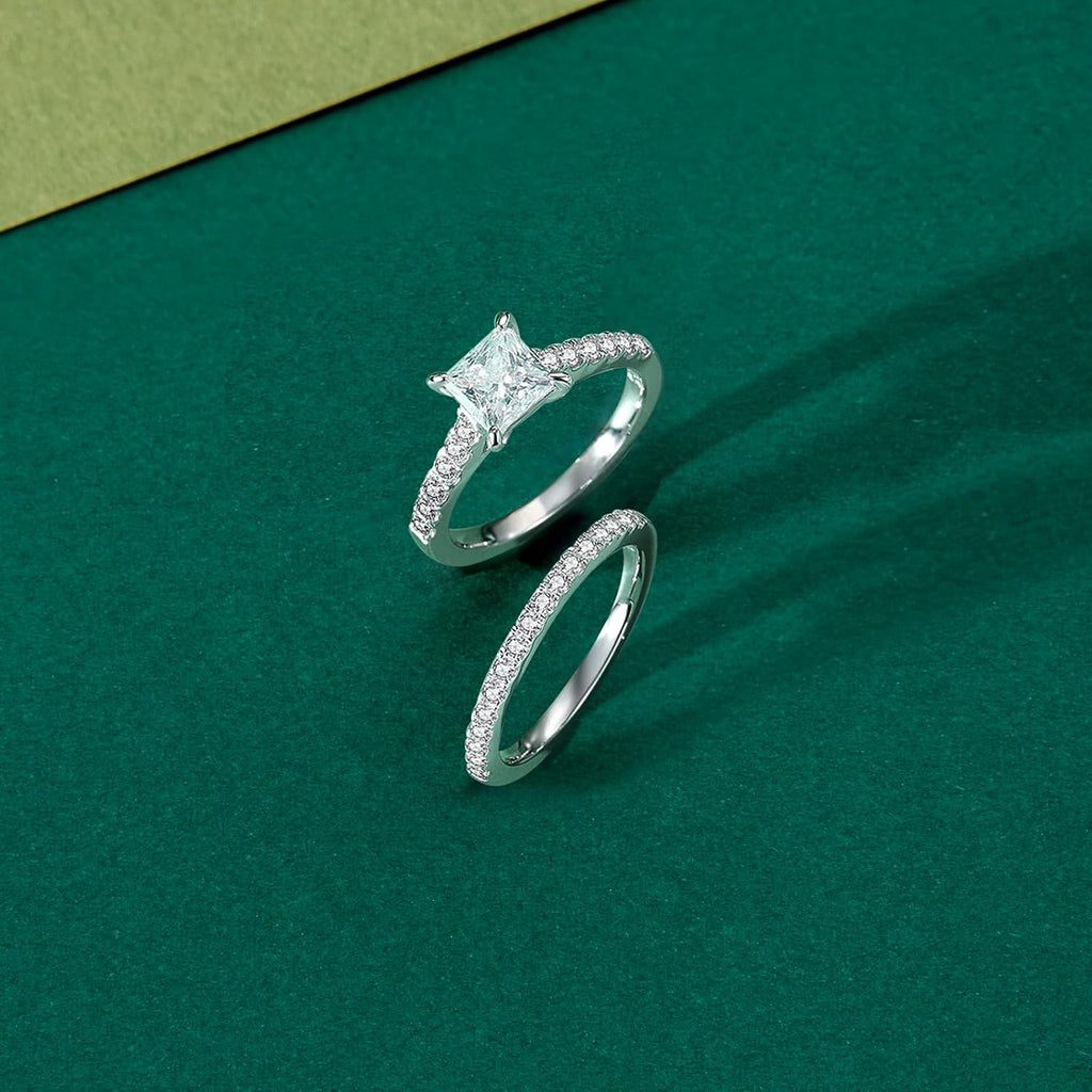 Moissanite Wedding Ring Set Moissanite Bridal Ring Sets for Women D Color VVS1 Princess Cut Engagement Rings S925 Sterling Silver Promise Rings for Women Wife