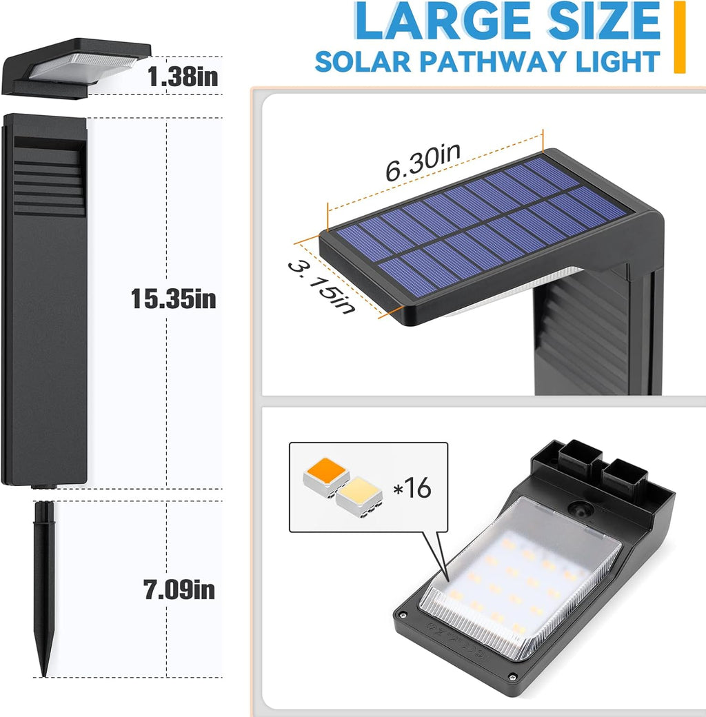 JOFIOS Solar Pathway Lights 8 Pack with Warm White and Cool White Mode, Modern Solar Path Lights Outdoor Waterproof, Perfect Solar Lights for Backyard, Lawn, Driveway, Walkway, Garden Decorative.