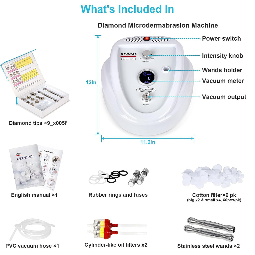 Kendal Professional Diamond Microdermabrasion Machine, Dermabrasion Facial Skin Care Equipment with LED Real Time Digital Display Also Good for Home Use 110v-220V HB-SFD01