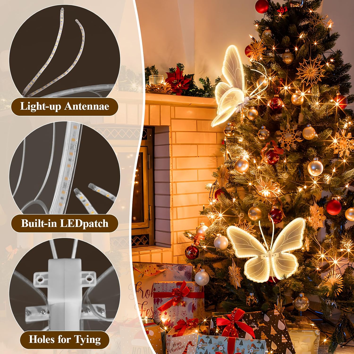 LED Moving Butterfly Light Decoration: Electric Wings Lamp for Wedding - Light Up Table Centerpiece & Wall Decor with Movement - Tying for Birthday Cake Party Baby Shower Christmas Tree (2, 9.8 inch)