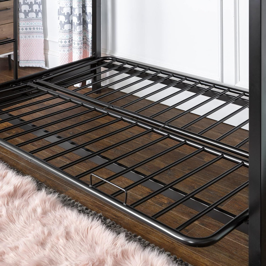 Walker Edison Elodie Urban Industrial Twin Over Futon Metal Bunk Bed, Twin Size, Black