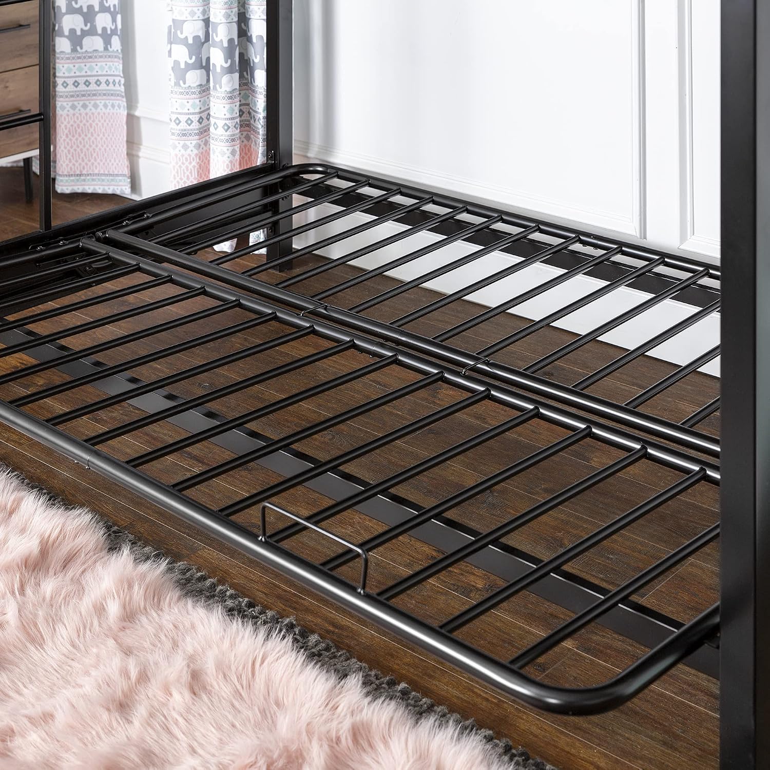Walker Edison Elodie Urban Industrial Twin Over Futon Metal Bunk Bed, Twin Size, Black