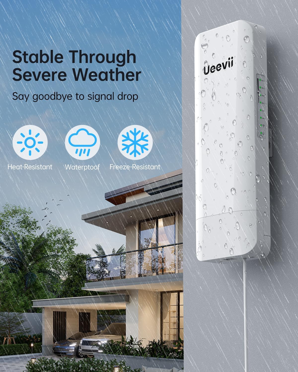 Wireless Bridge Point to Point Outdoor: Ueevii 5.8GHz Dual 100Mbps WiFi Bridge, 2KM Range CPE for Network Extend, PoE Adapter, IP65 Weatherproof, CPE453 for Starlink Garage Barn Shop