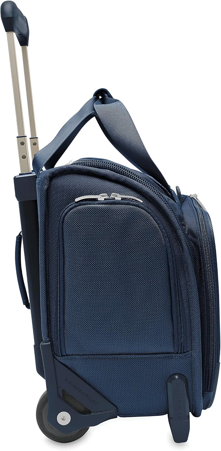 Briggs & Riley 2-Wheel Cabin Bag - Carry On Luggage for Travel, Suitcases with Wheels, Softside Rolling Bag for Men & Women, Interlocking Handle, Self-Repairing Zipper - Baseline Collection, Navy
