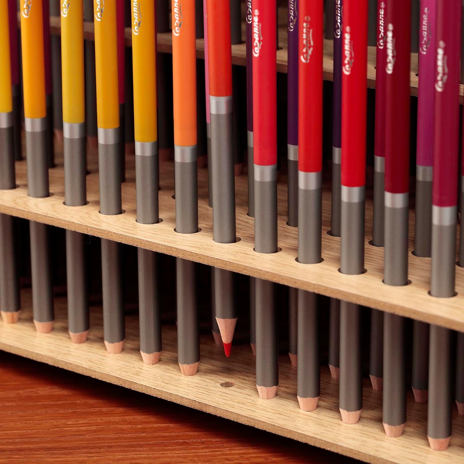Mezzo Artist Studio Colored Pencil Holder, 20 Pack - Desktop Color Pencil Organizer, Easy Assembly Upright Storage Rack for 120 Pencils, 3/8' Diameter Holes w/ Point Rest, Woodgrain Laminate