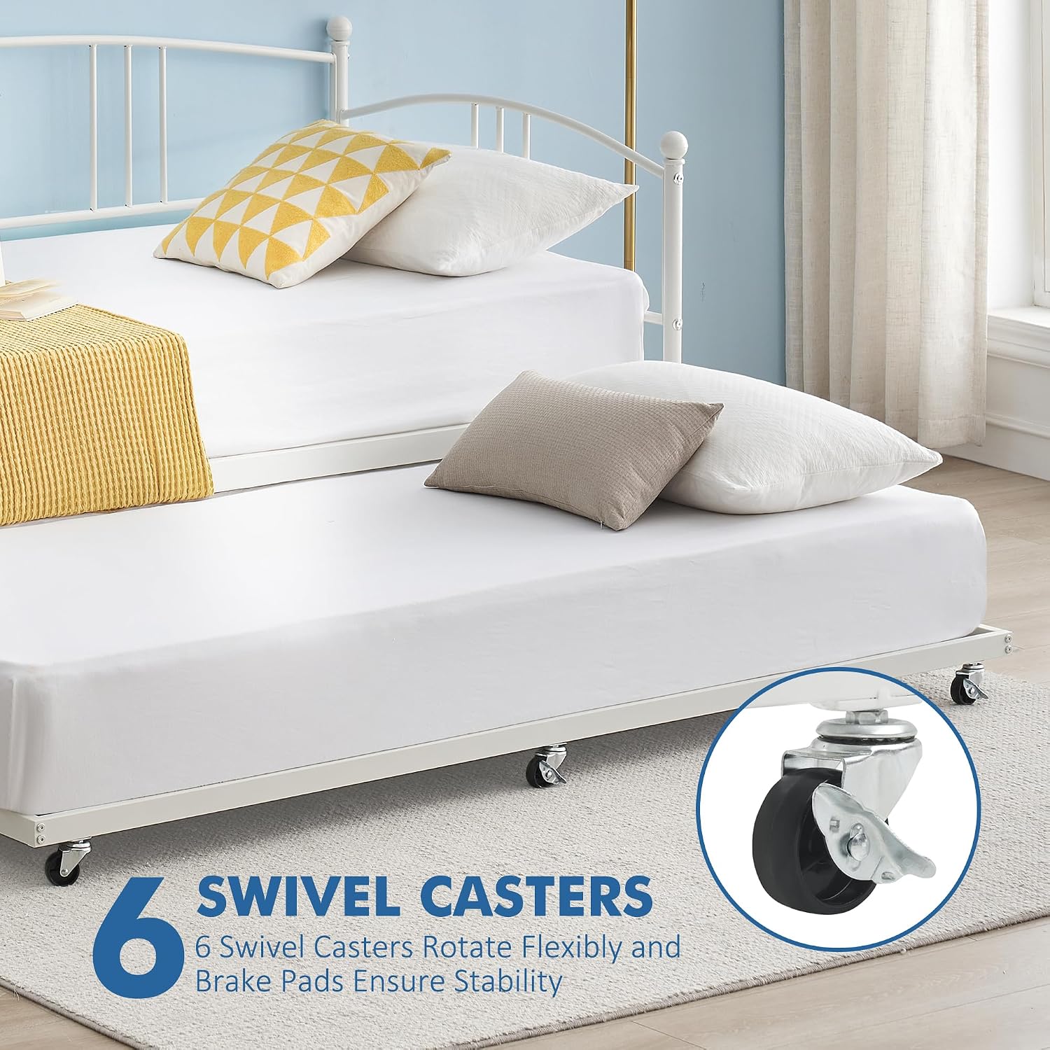 GarveeHome Daybed with Trundle, Sturdy Metal Day Bed with Steel Slat Support, Trundle Bed Twin with Arched Headboard, SofaBed for Living Room, Bedroom and Guest Room, White