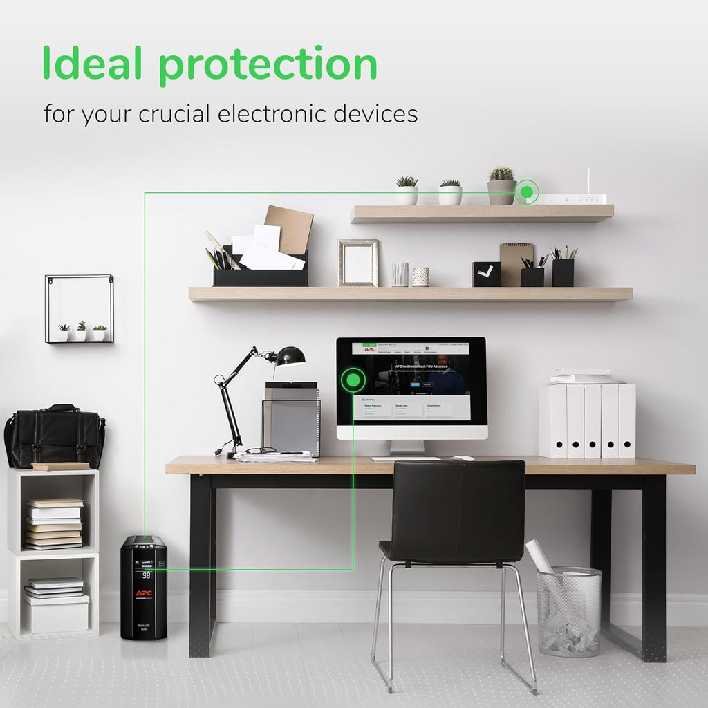 APC Back-UPS Pro 1000VA UPS, 600W Battery Backup & Surge Protector, AVR, 8 Outlets (NEMA 5-15R), LCD Display, BX1000M Uninterruptible Power Supply for Computers, Wi-Fi Routers, Home Office Electronics