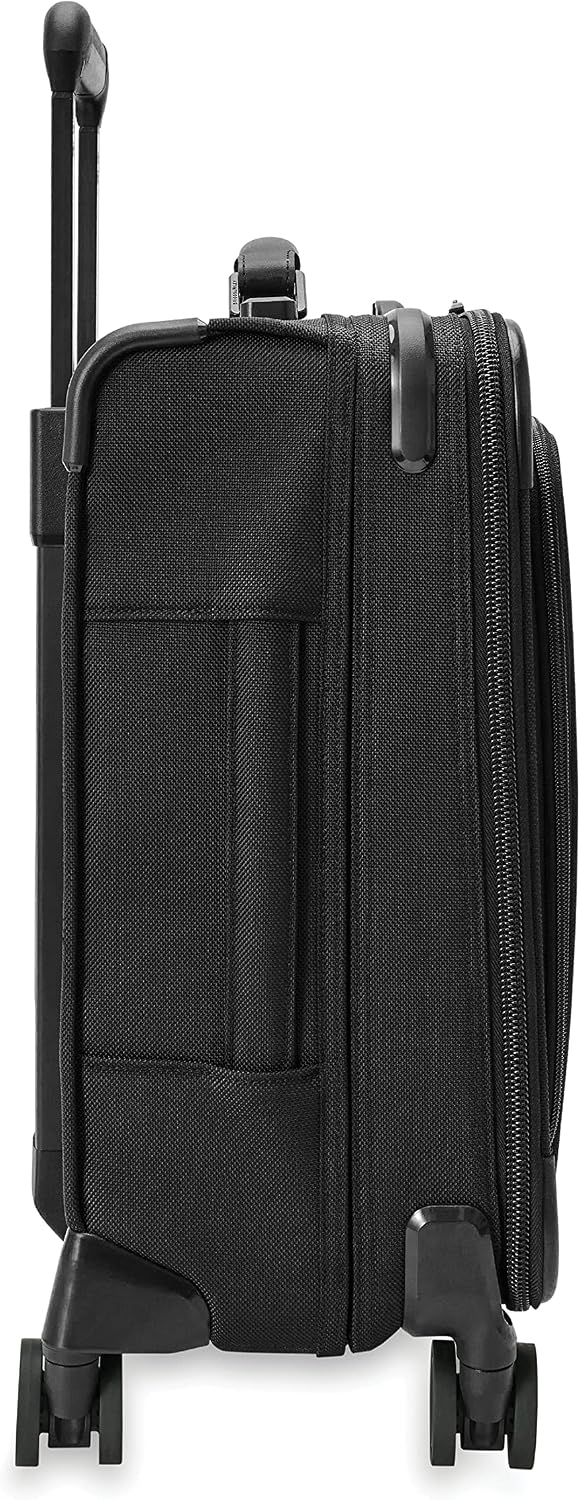 Briggs & Riley Compact 19' Carry-On Expandable Spinner - Carry On Luggage for Travel, Suitcases with Wheels, Softside Rolling Bag for Men & Women, Garment Panels - Baseline Collection, Black