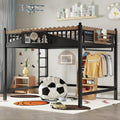 JIVOIT Metal Loft Bed with Built-in Storage Shelves and Bookshelf, Queen Size Metal Loft Bed with Safe Ladder & Guardrail, Space-Saving Loft Bed, No Box Spring Needed and Chic Design