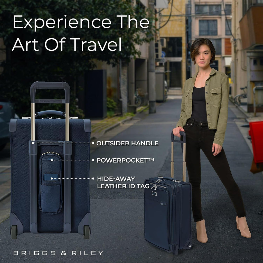 Briggs & Riley Essential 22' 2-Wheel Expandable Carry On - Luggage for Travel, Suitcases with Wheels, Softside Rolling Bag for Men & Women, Self-Repairing Zipper - Baseline Collection, Navy