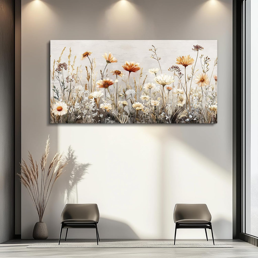 QIYILEXWART Canvas Wall Art For Living Room Large Wall Decor For Office Bedroom Decorations Neutral Wildflower Landscape Pictures Farmhouse Painting Artwork Room Wall Mural Home Decor 30x60 In